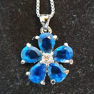 18K Gold-Plated Sterling Silver Deep Blue Crystal Flower Pendant Necklace